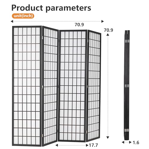 Folding Shoji Room Divider 6Ft 4 Panel Freestanding White V708073