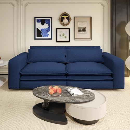 93" King Pull Out Sofa Bed with 2 Pillows, Blue Q21489