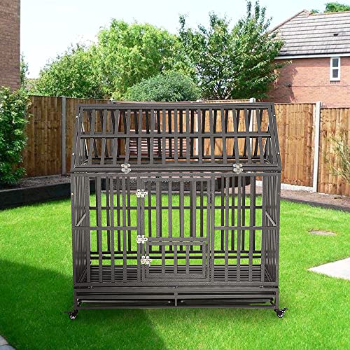 LUCKUP Heavy Duty Dog Cage Metal Kennel with Wheels for Medium and Large Dogs, 48 inch, Black A9904