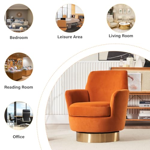 Swivel Barrel Chair Set of 2, Modern Velvet Accent Chairs, Orange P5409