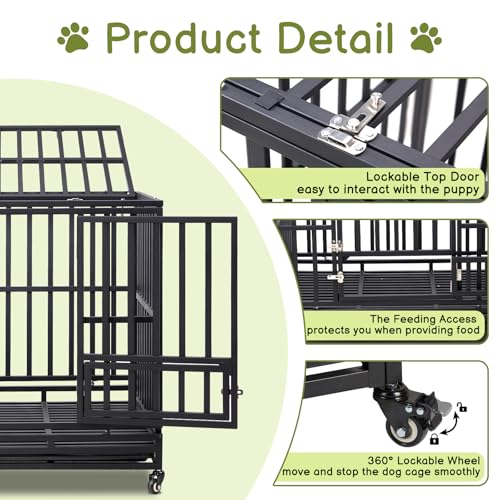 Outvita Heavy Duty Dog Crate 42" Large Metal Wire Kennel with Lockable Wheels H499
