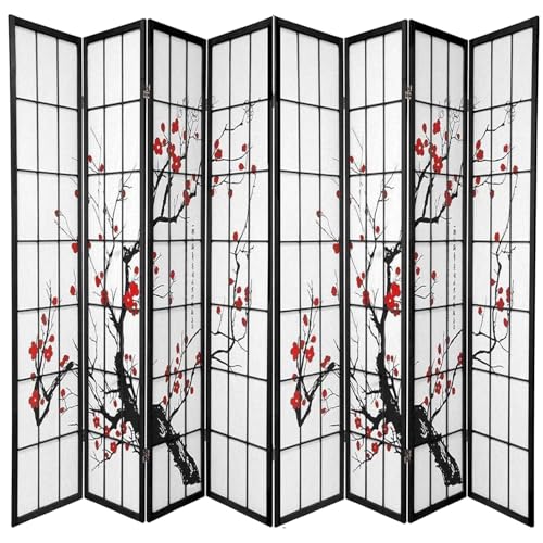 Legacy Decor 4-Panel Blossom Screen Portable Foldable Shoji Room Divider Black K541964