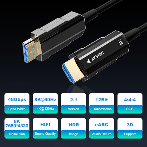 Fiber Optic HDMI Cable 50ft, 8K HDMI 2.1, 48Gbps Y627149