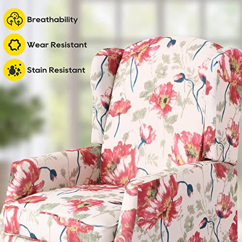 Wingback Recliner Chair with Massage and Heat, Tufted Fabric, Wooden Legs D91574