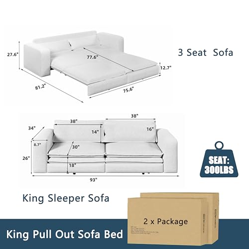 93" King Pull Out Sofa Bed with 2 Pillows, Blue Q21489