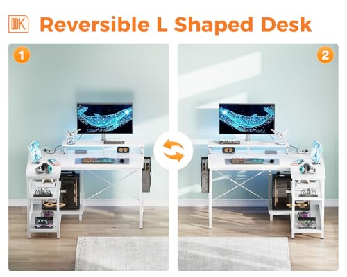 ODK 48 Inch L Shaped Gaming Desk with USB Charging Ports and LED Lights S136