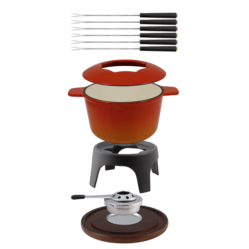 Swissmar Sierra 11-Piece Cast Iron Fondue Set, Orange Y383962