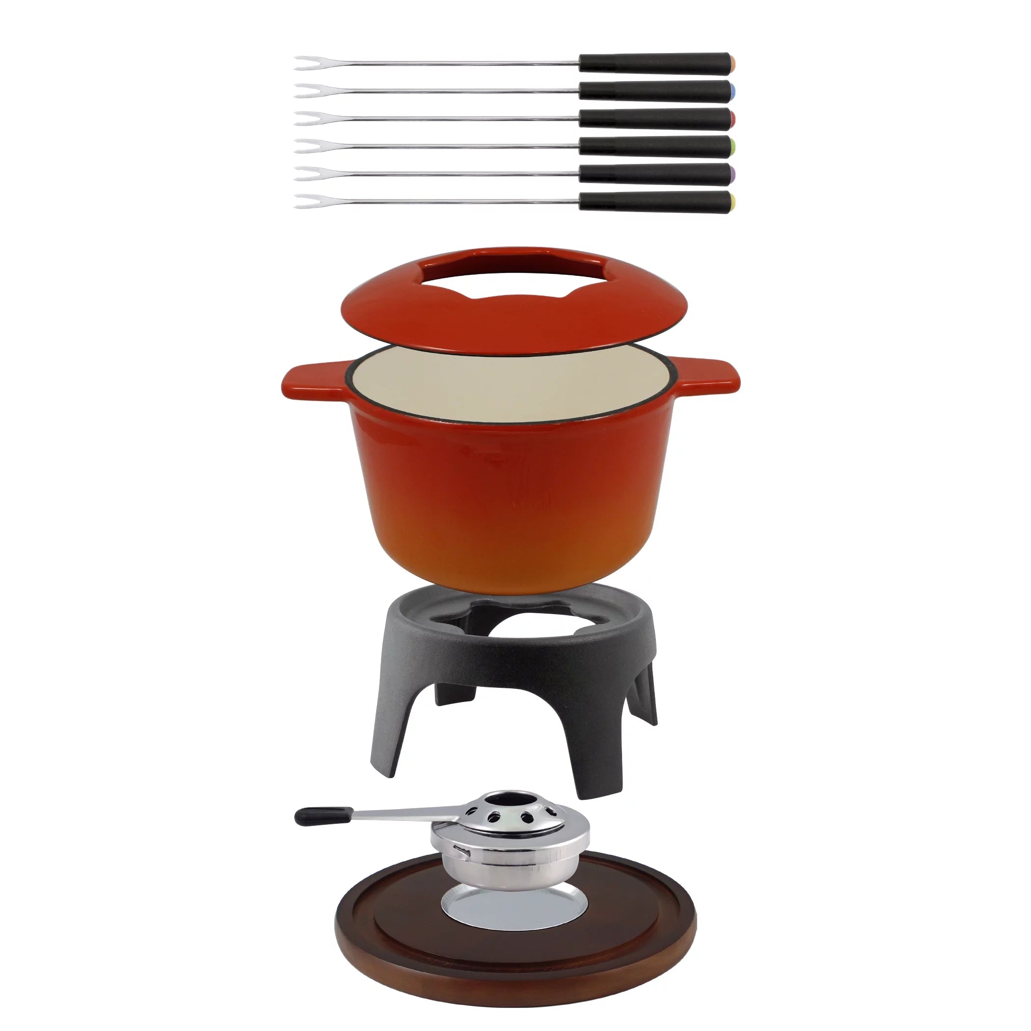 Swissmar Sierra 11-Piece Cast Iron Fondue Set, Orange Y383962