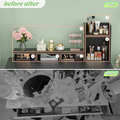 White Vanity Desk with Power Outlet and Storage Y378