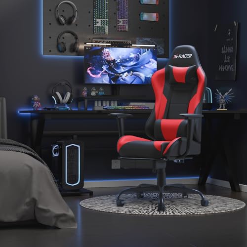 Homall Gaming Chair with Footrest and Massage Lumbar Support, Black T748