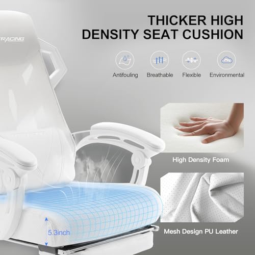 GTRACING Gaming Chair with Mesh Back, Footrest and Lumbar Support, White K3123