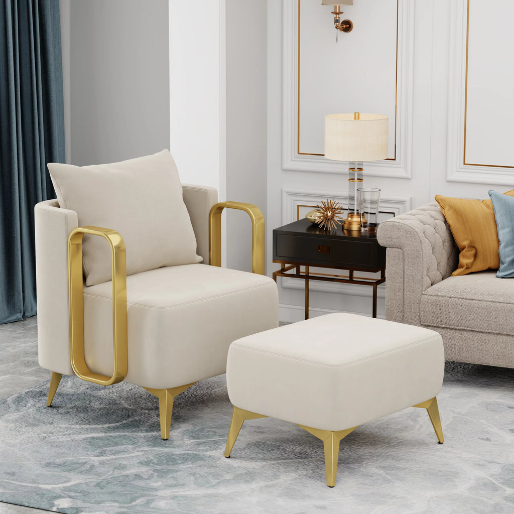 Apeaka Accent Chair with Ottoman, Velvet Upholstered G591