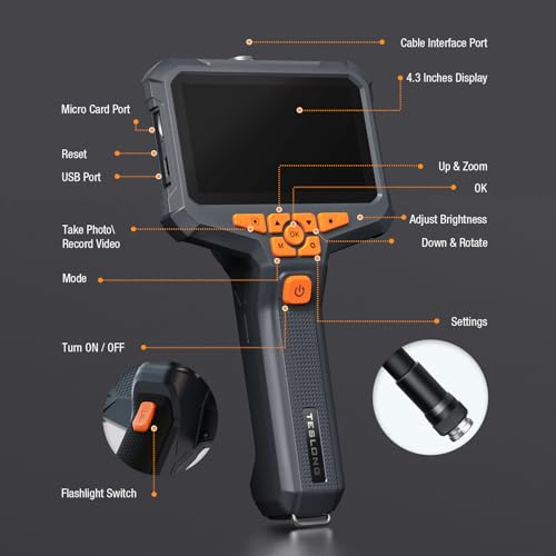 Teslong 50FT Sewer Camera, Dual Lens Borescope with Light, 4.3" HD Inspection Camera E781