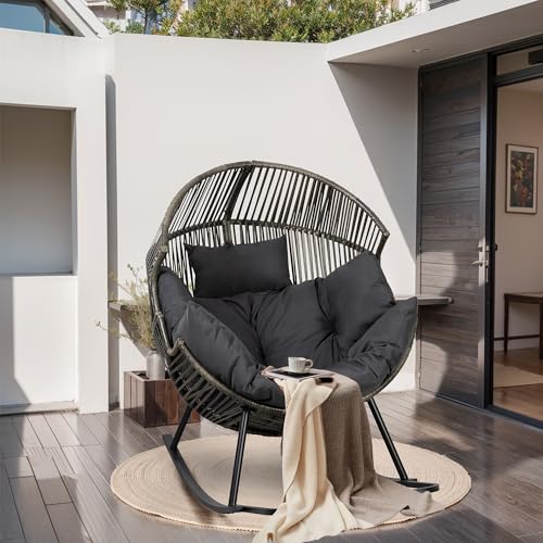JAMFLY Egg Chair Wicker Outdoor Patio Lounger with Cushion, Beige O9160