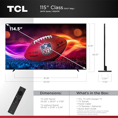 TCL 55-Inch Class QM7K Series QD-Mini LED 4K UHD Google Smart TV S7338
