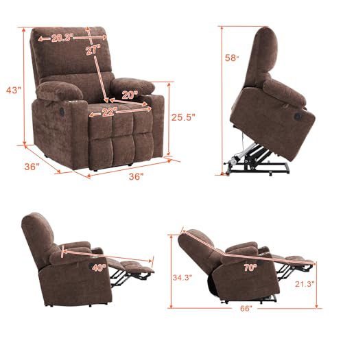 Power Lift Recliner Chair with Heat and Massage for Elderly, Coffee J9646