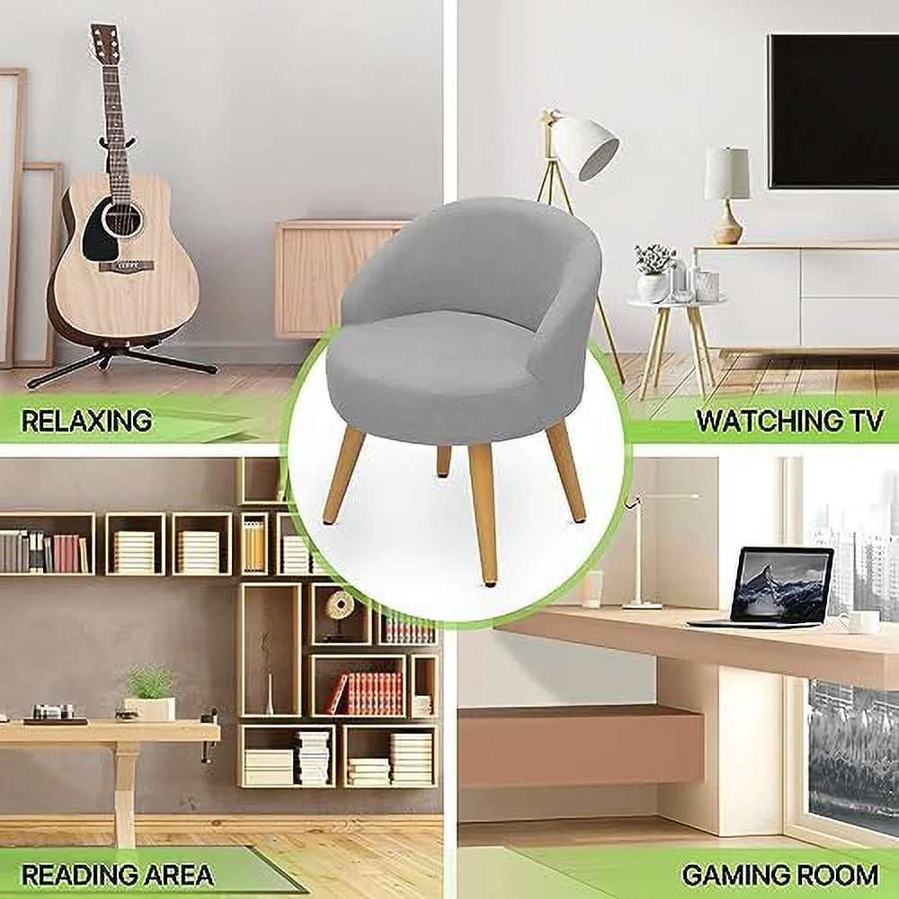 GEROBOOM SpaceSaving Vanity Stool Accent Chair with Wood Legs, Grey Velvet E16539