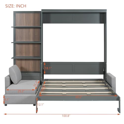 Harper & Bright Designs Queen Murphy Bed with Sofa and Shelves, White P14954
