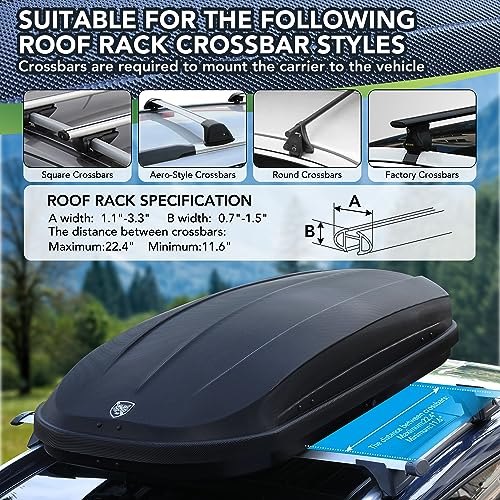 Rooftop Cargo Box Carrier, Dual-Side Opening, 165Lbs Capacity, Hard-Shell, Black G558