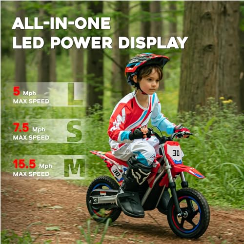 AIII Electric Dirt Bike for Kids 3-7, 12-Inch Off-Road Tires, Red X89100