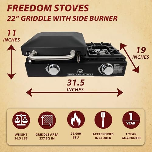 Freedom Stove 22" Non Stick Ceramic Coated Propane Gas Griddle with Locking Lid A214582
