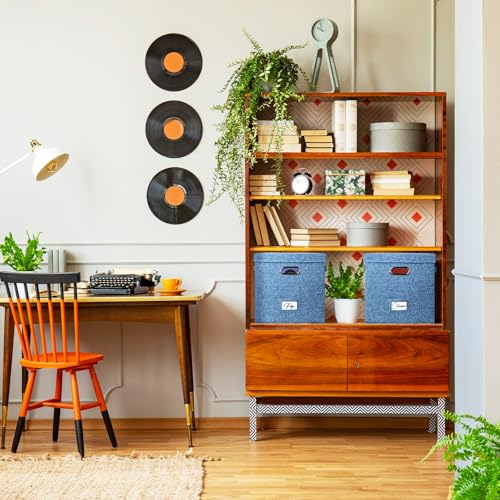 Vinyl Record Storage Box for 50 LPs, Stackable Linen Crate with Lid P294298