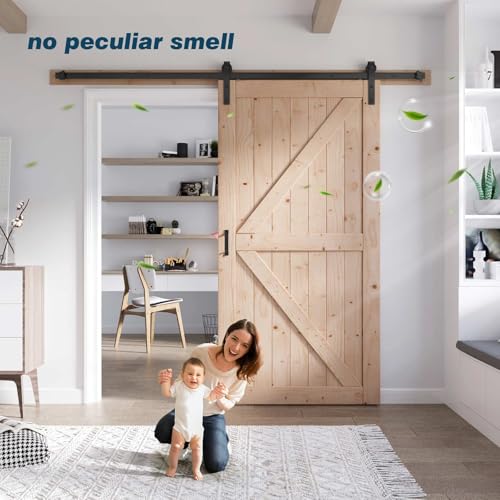 FREDBECK 48in x 80in Sliding Wood Barn Door with 8FT Hardware Kit V8036