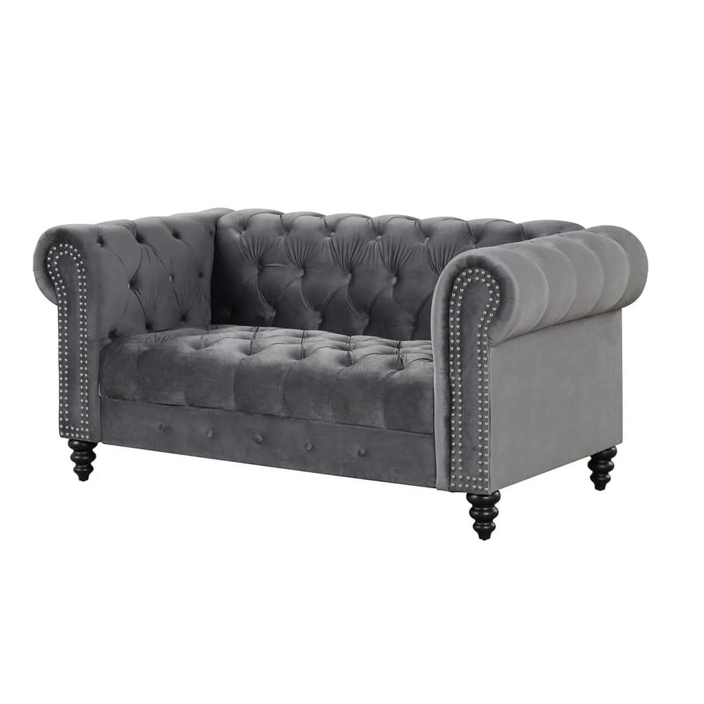 RN Furnishings Chesterfield 68" Button Tufted Velvet Loveseat Gray D6608