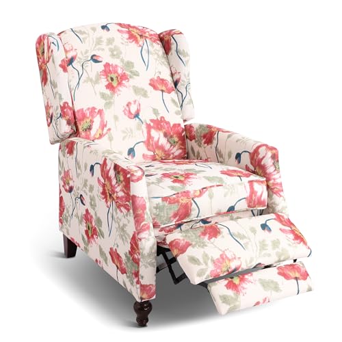 Wingback Recliner Chair with Massage and Heat, Tufted Fabric, Wooden Legs D91574