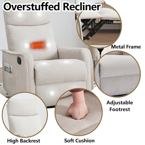 Massage Chair Recliner with Heat, Swivel Rocking, High Back Fabric Black V2333