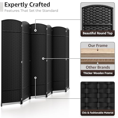Sorbus 8-Panel Black Room Divider, 6 ft Tall Folding Privacy Screen T242