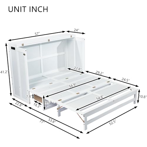 Queen Murphy Bed with Desk and Removable Shelves, USB Port, White H566492