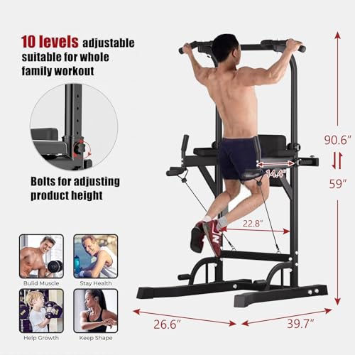Power Tower Pull Up Bar for Home Gym, Adjustable Height Dip Station S18236