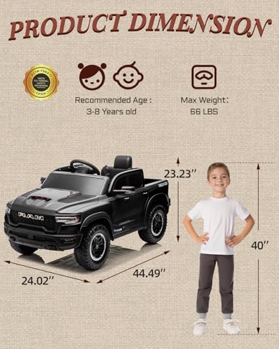 12V Licensed Ram 1500 Ride on Truck for Kids with Parent Remote Control, Black I703183