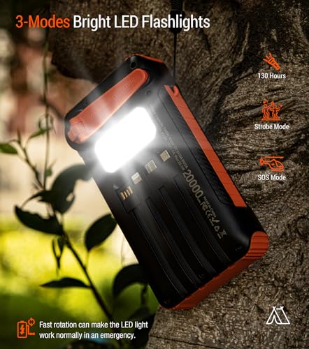 Solar Power Bank 20000mAh with Hand Crank and 4 Cables, Orange N83109