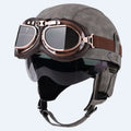 Motorcycle Half Helmet for Men Women Retro Handmade Leather Half Face Quick Release Buckle and Goggles Motorbike Scooter Helmet A1
