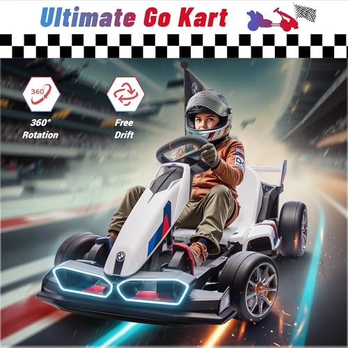 BMW Licensed 24V Electric Drift Go Kart for Kids Ages 6-12, White S1857