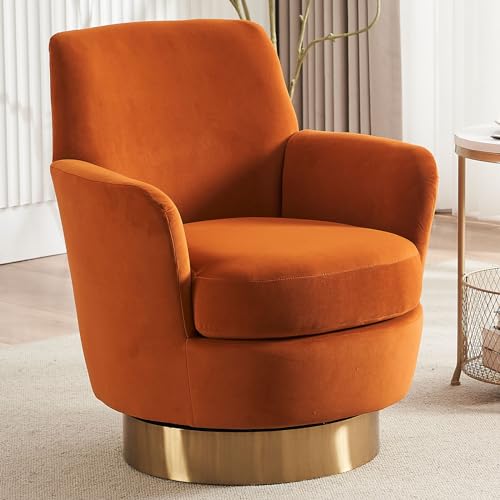 Swivel Barrel Chair Set of 2, Modern Velvet Accent Chairs, Orange P5409