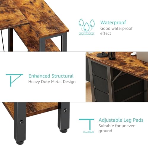 Lufeiya L Shaped Gaming Desk with Drawers & Power Outlet, Black A39519