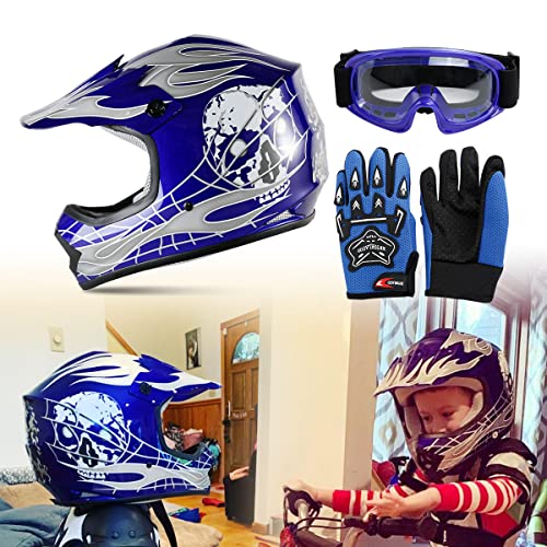 SLMOTO Dot Youth Kids Motocross Helmet Red Spider Design with Goggles and Gloves F254987