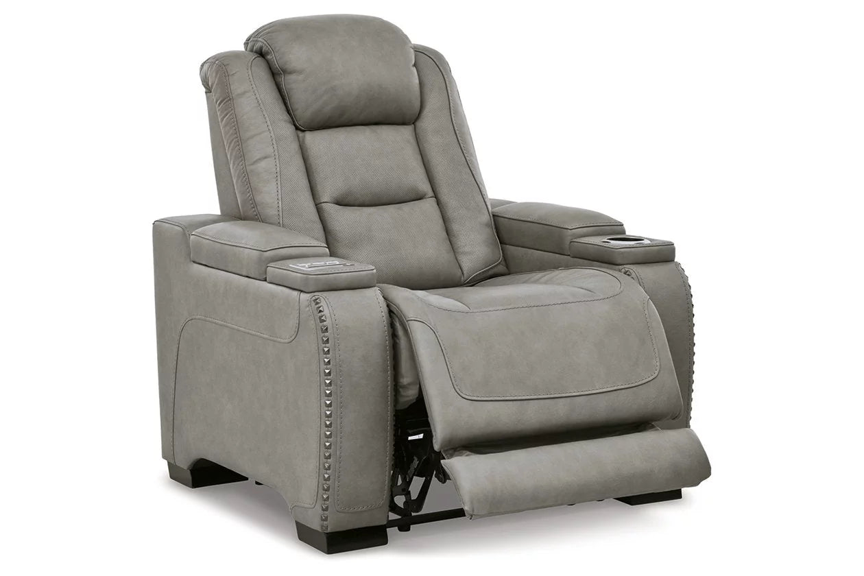 Signature Design by Ashley Man-Den Leather Power Recliner Gray G67279