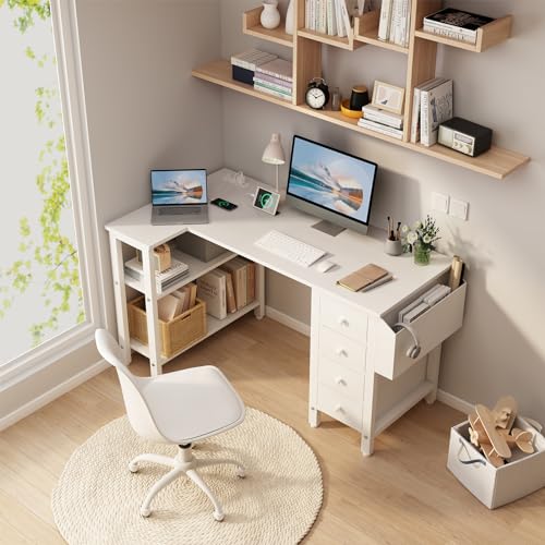 Lufeiya L Shaped Gaming Desk with Drawers & Power Outlet, Black A39519