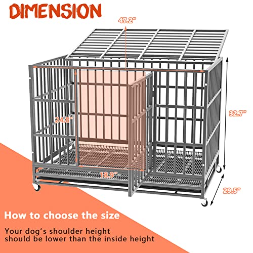 LEMBERI 48/38 inch Heavy Duty Dog Crate with Lockable Wheels, Double Door, Removable Tray Z823935