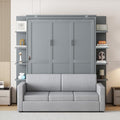 PURLOVE Queen Murphy Bed with Sofa, Wood Slat Support, Gray E27008