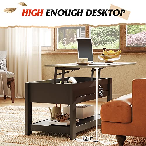 WLIVE Lift Top Coffee Table with Storage Shelf, Rustic Brown Z11463