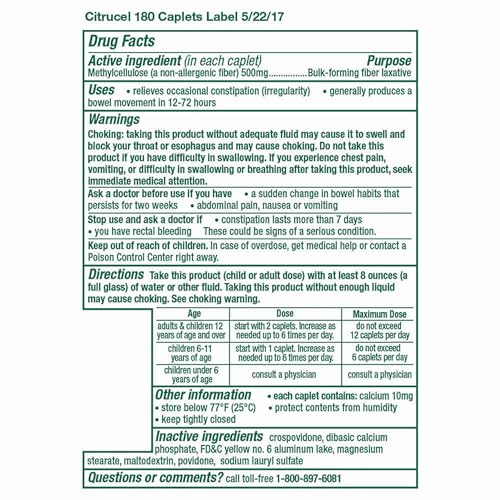 Citrucel Fiber Therapy Caplets, Methylcellulose, 180 Count V38963
