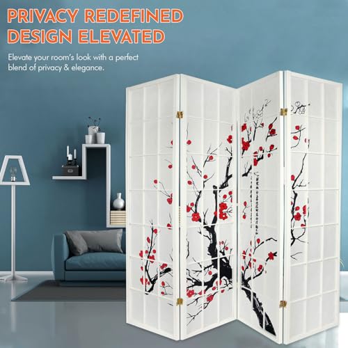 Legacy Decor 4-Panel Blossom Screen Portable Foldable Shoji Room Divider Black K541964