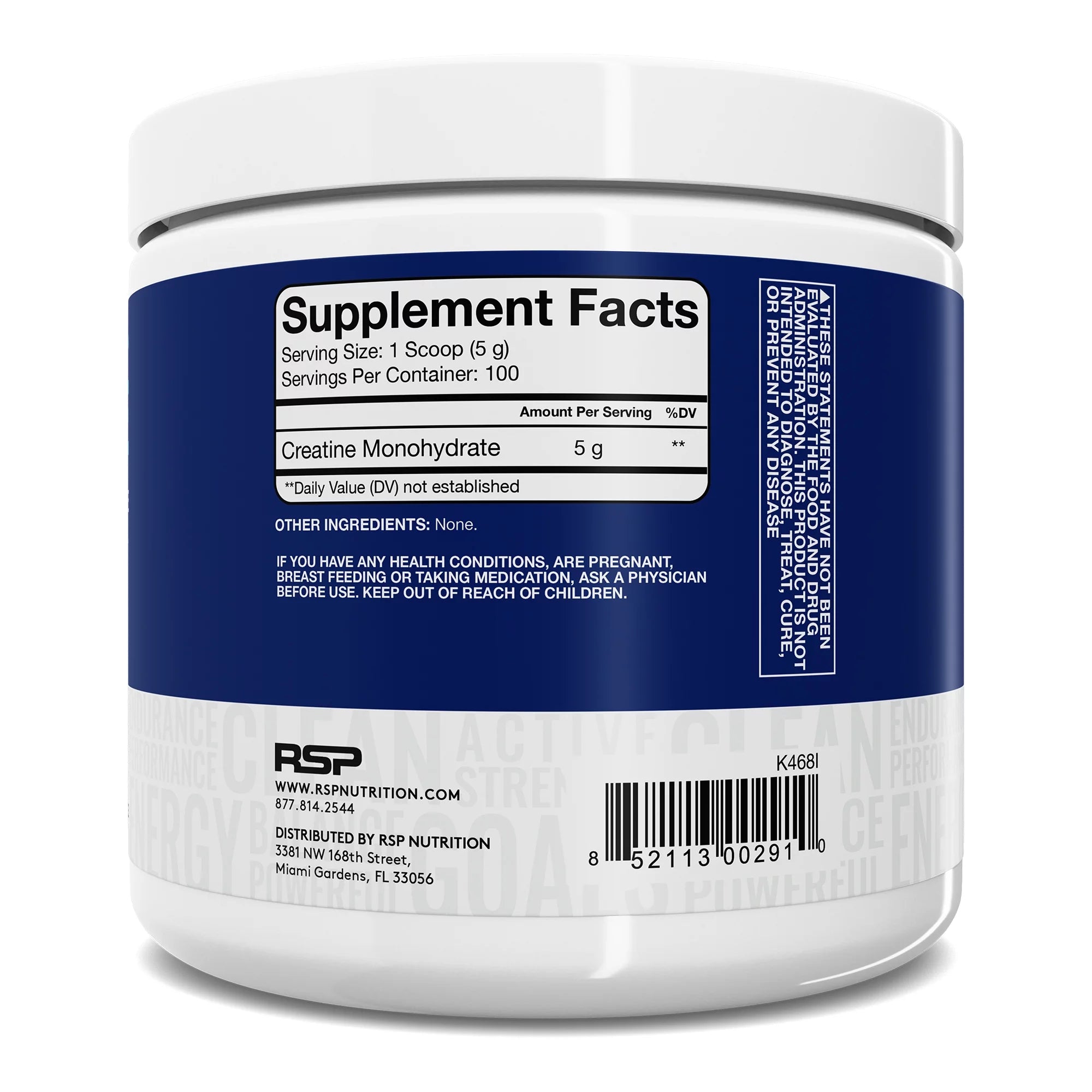 RSP Creatine Monohydrate Powder, Unflavored, 60 Servings Q88616
