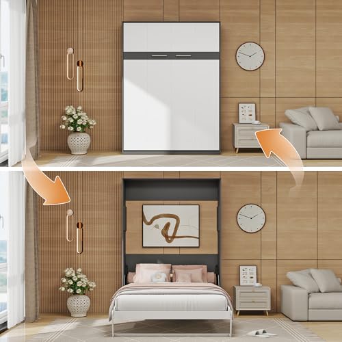Murphy Bed Full - Space Saving, Convertible Hidden Bed, Brown C7991