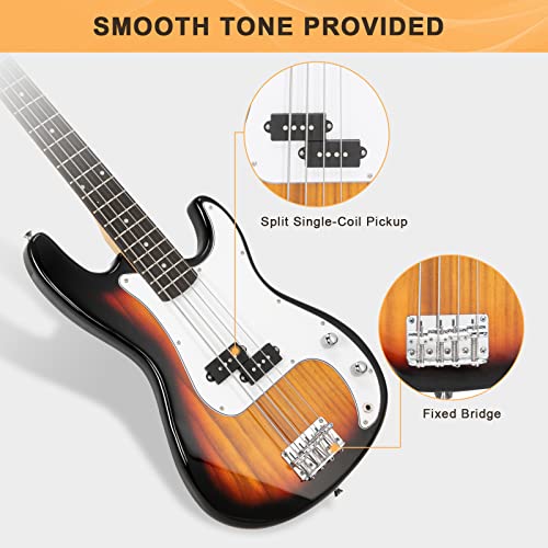 GLARRY Full Size Electric Bass Guitar Beginner Kit 4 String with Amp and Accessories S4156